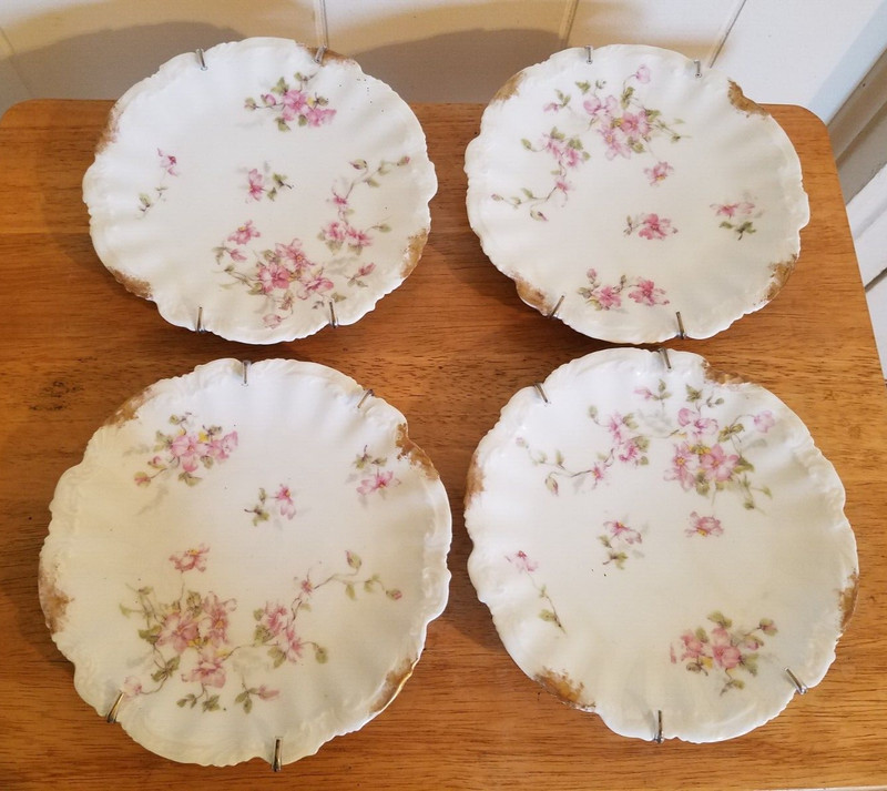 Vintage Set of 4 Haviland & Co Limoges France Plate Pink Dogwood/Rose Hangers
