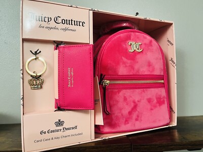 New Juicy Couture Pink Card Holder and Key Charm Backpack Set NEW Juicy Couture Velour PINK Backpack and Card Case set | eBay main image 4