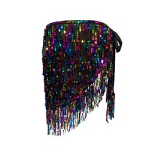 Women Sequins Tassel Belly Dance Skirt Tie Up Triangle Skirt Beach Cover Up