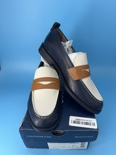 Cole Haan Womens Stassi Penny Loafers Navy Ivy Pecan Leather Slip On Size 6.5 B