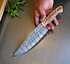CUSTOM MADE HAND FORGED DAMASCUS STEEL KITCHEN CHEF KNIFE PINECONE HANDLE 2795