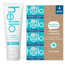 hello Antiplaque and Whitening Fluoride Free Toothpaste, Natural Peppermint Flav