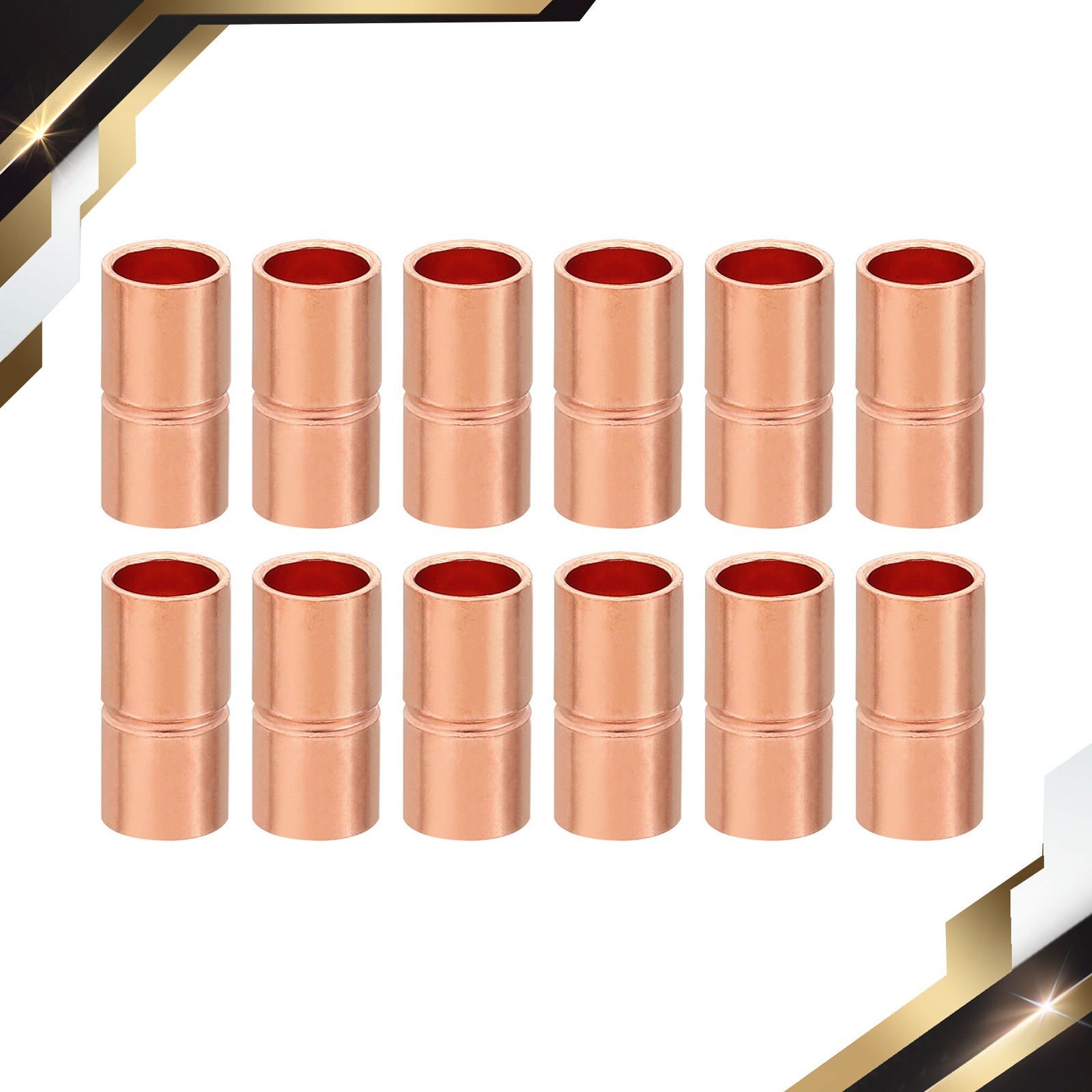 12Pcs 1/4" ID Copper Coupling Fittings Rolled Tube Straight Pipe Welding Joint