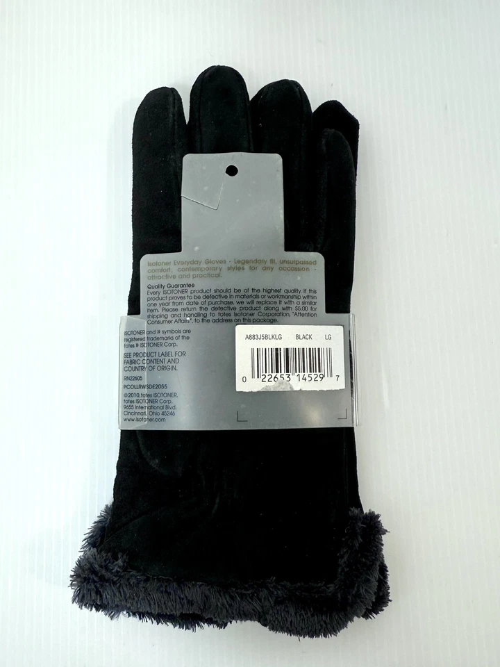 Isotoner Women's Winter Suede Leather Gloves Size L - Large Black w/Fleece NEW! - Image 2 of 3