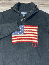 Vintage Polo Ralph Lauren Boys Youth RL67 American Flag Knit Sweater S 8