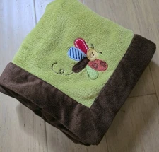 NoJo Baby Blanket Green Brown Butterfly 27 x 37" Child Bedding 