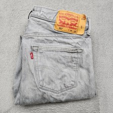 Levis Mens 36x32 501 Gray Jeans Button Fly Straight Leg Denim Classic Fit