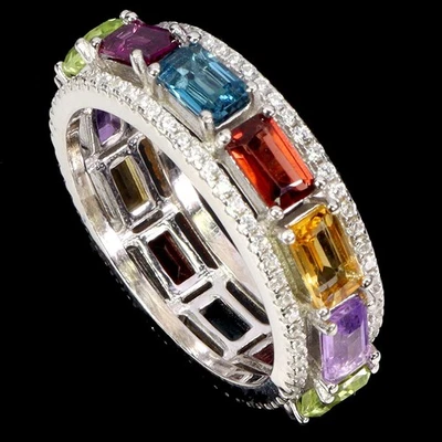 925 Sterlingsilber Ring Oktagon Amethyst Granat Topas Granat Edelstein Größe 7.5 - Bild 1 von 4