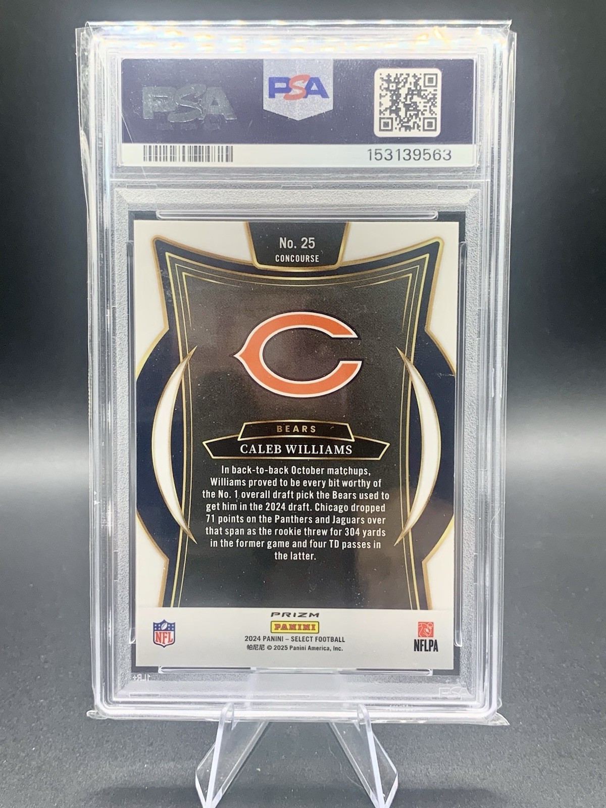 2024 Select - Concourse Caleb Williams #25 Black & Red Shock Prizm (RC) PSA 10 view 2