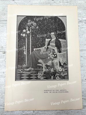 Oscar Oskar Zwintscher Wife Adele Portrait 1906 antique print plate