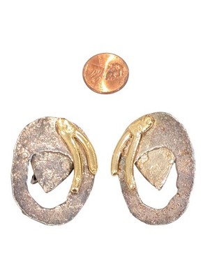 Vintage J. Jansen Artisan Brutalist Modernist Clip Earrings 
