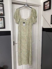 Ladies Primark Green Floral Off The Shoulder Maxi Dress Size 2 Xl Bnwt