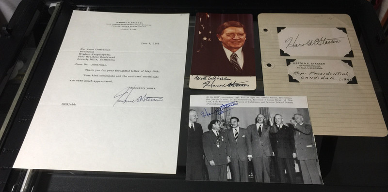 Gov Harold Stassen lot 4 signed autograph items 1948 GOP Presidential nominee