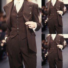 Brown Striped Women Suits Business Workwear Jacket 3Pcs Ladies Evening Outfits