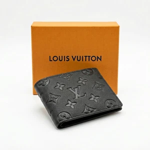 Louis Vuitton Multiple Wallet Black Monogram Leather Bifold Card Holder Men Gift