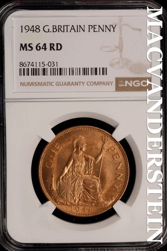 Great Britain: 1948 One Penny - NGC MS 64 RD - Brilliant Uncirculated  #SLi351