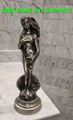Vintage Birth of Venus Goddess Aphrodite Metal Statue Sculpture Woman 9.5'' 