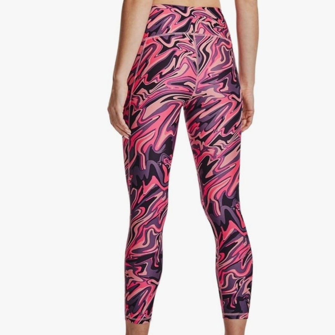 Under Armour Womens XS No-Slip Waistband Pink Psychedelic Print Ankle Leggings thumbnail 2