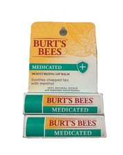 2-Burt's Bees 100 Natural Medicated Moisturizing Lip Balm, Menthol Exp 12/26