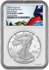 2025-W Proof $1 Laser Beam Engraved  Privy Mark Silver Eagle NGC PF70 ER  (ready