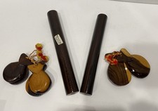 Vintage Mexican Handcrafted Percussion Set - 2 Pairs Wood Castanets 2 Claves