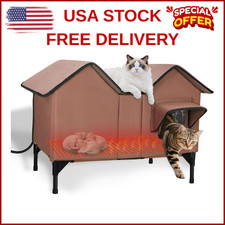 Extra Large Heated Cat House for Outside in Winter, Elevated Heated Outdoor C