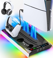PS5 Stand Cooling Station with RGB Lights, Controller Charger Adjustable Fan
