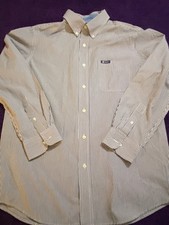 CHAPS Mens Size Medium M Blue/White Striped Long Sleeve Button Up Dress Shirt