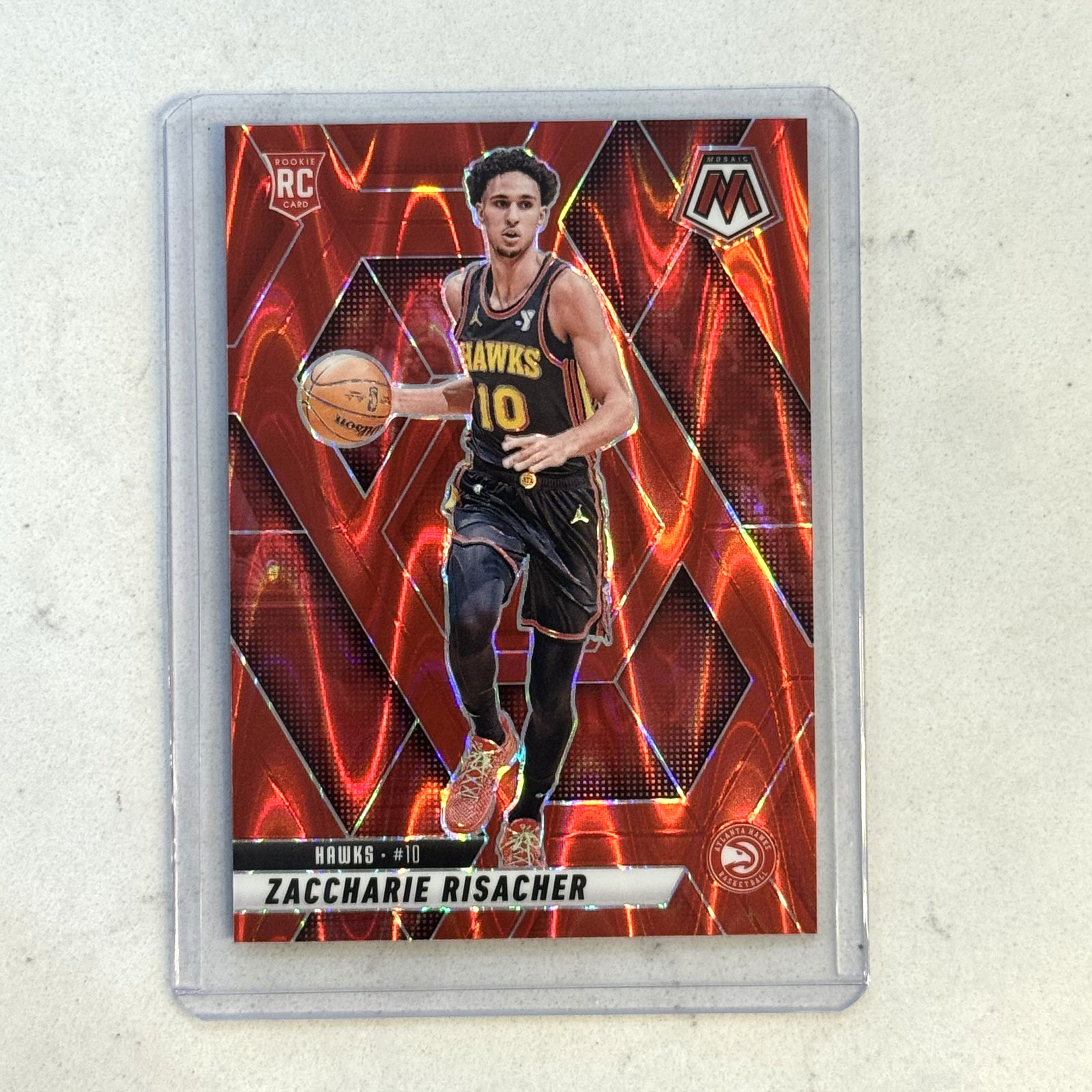 2024-25 Panini Mosaic #213 Zaccharie Risacher Red Seismic Mosaic #/299