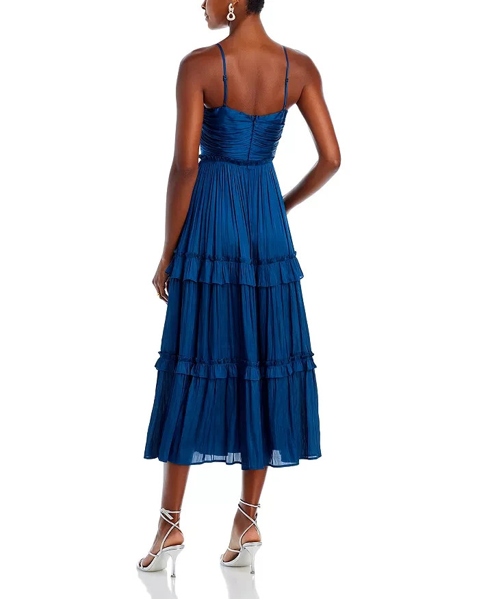 aqua cotton poplin gathered midi dress Blue Tile Print Cotton Poplin Midi Dress