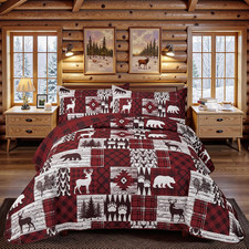 3 Piece Cabin King Size Quilt Sets Farmhouse Rustic Reversible Microfiber Soft L