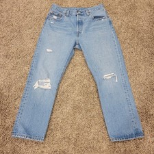 Levis 501 Jeans Womens 29x26 Blue Distressed High Rise Straight Leg Button Fly