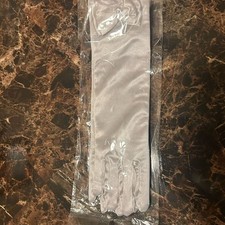 Girls White Satin Dress Gloves with Bow  Pearl   12  Long Formal Gloves