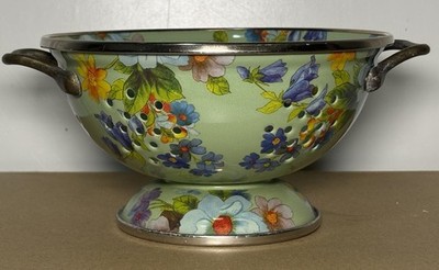 Mackenzie Childs Green Flower Market Colander Small Floral Cottage Colorful