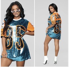 Fashion Nova NWT! Sequins Play Of The Week Tunic Dress In Orange Combo Size S