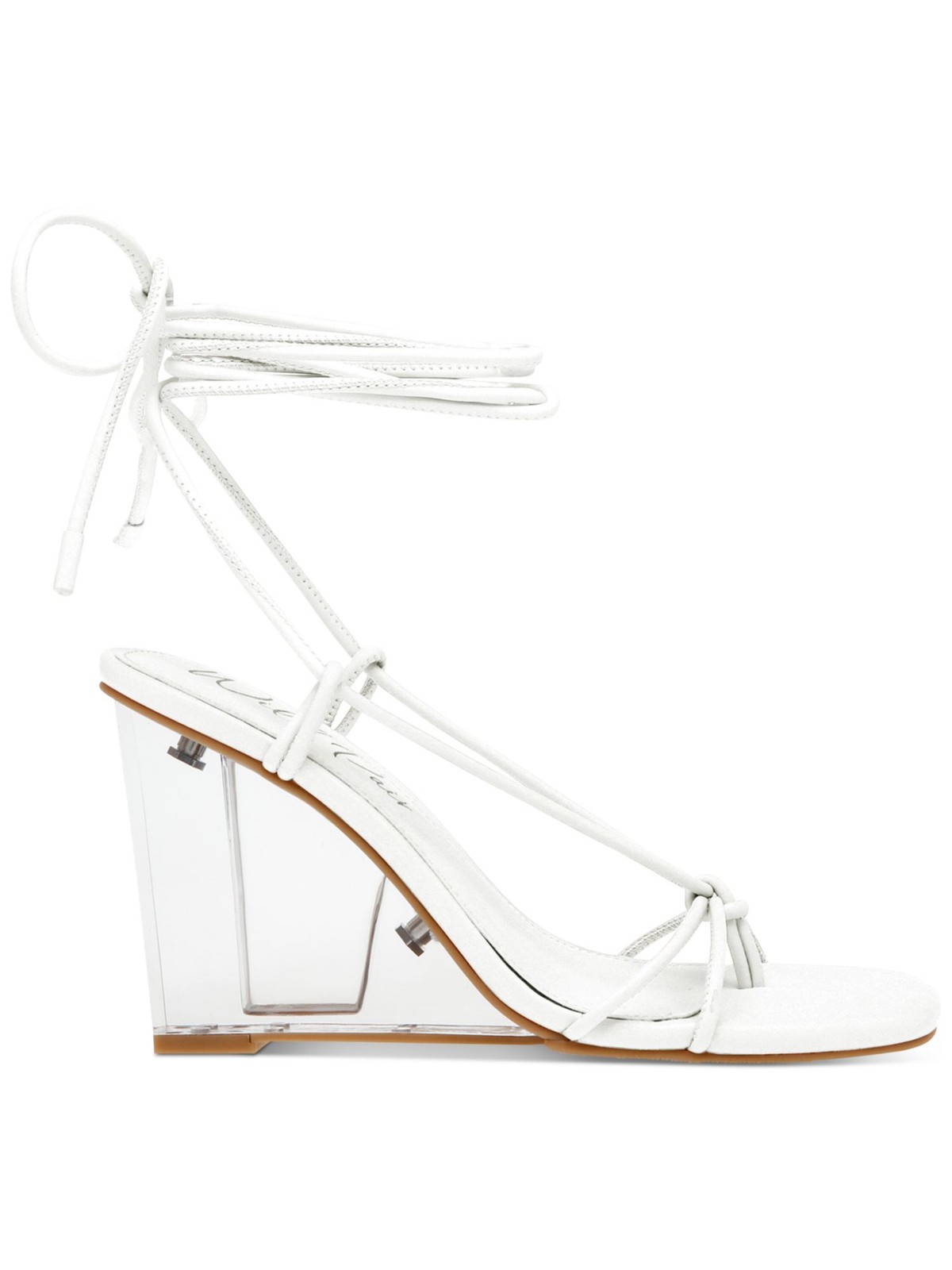 WILD PAIR Womens Nude White Santeago Square Toe Wedge Heeled Thong Sandals 7 M 5790₽