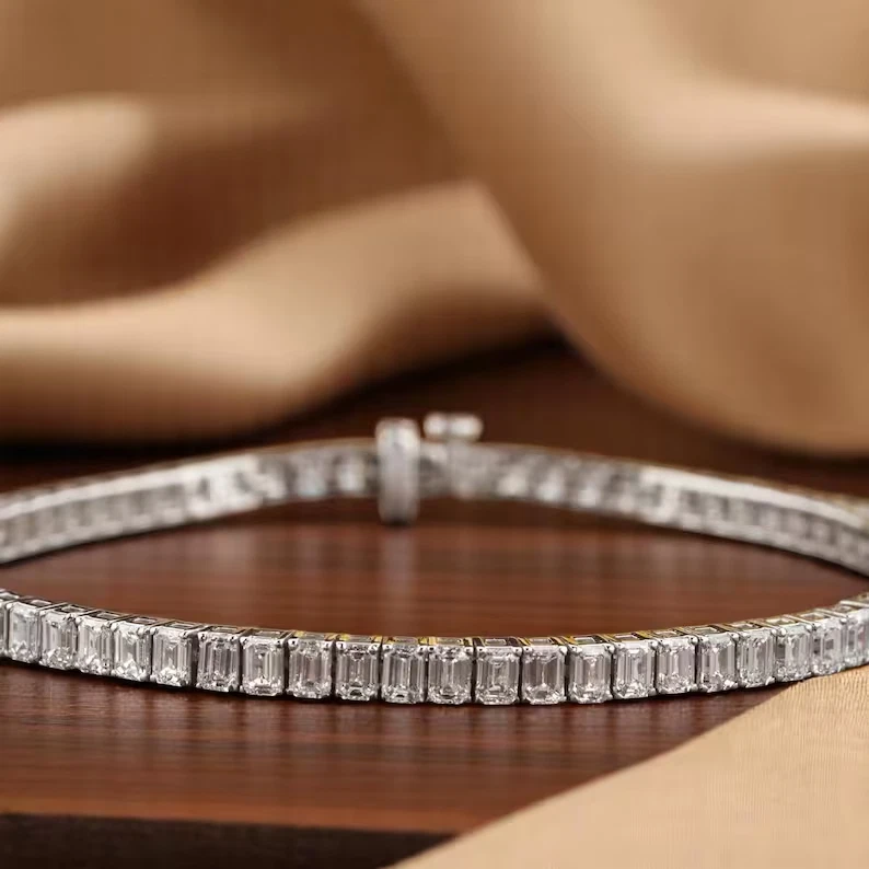 Emerald Cut 12Ct Natural Diamond Tennis Bracelet for any occasion 950 Platinum - Image 2 of 4