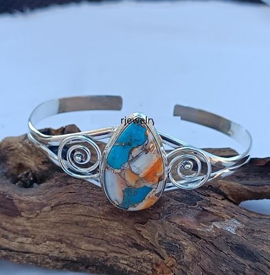 Oyster Copper Turquoise Bangle Pear Shape, 925 Sterling Silver Bangles Si97