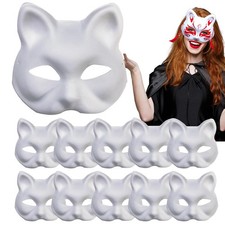 10 PCS Therian Masks White Paper Cat Mask to Painted Animal Facemask Masquerade