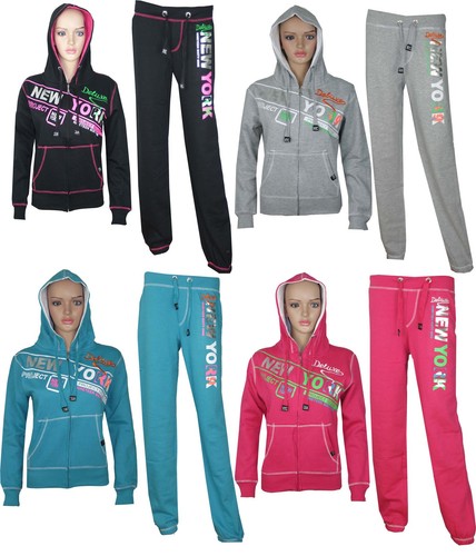 Para Mujer Damas New York Usa Con Capucha chándal Top Pantalones Deportivos  Pantalones 8 10 12 | eBay