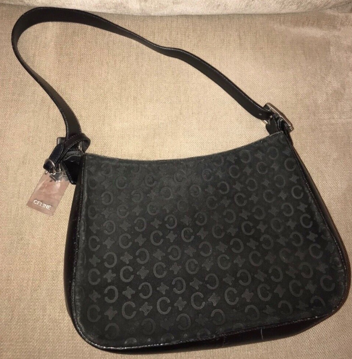 CELINE Shoulder Bag 90’s Celine Original Vintage 90's Black Suede Leather C Logo
