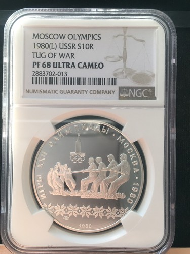 1980 (L) Russia Olympics, Tug of War, 10 Rouble, NGC Graded**PF-68 UC**