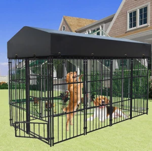 Heavy Duty Dog Kennel Upgrade Antirust Metal Pet Playpen Large Animal Cage House