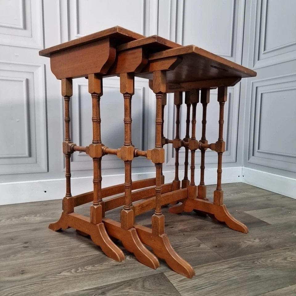 Antique Nest Of Tables Wooden Side Trio - Veneer Top - Liberty Georgian Style - Image 2 of 4