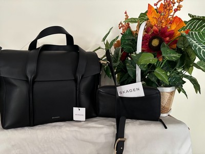 NWT Beautiful Brand New Skagen Black Handbag, Wallet and Dust Bag!