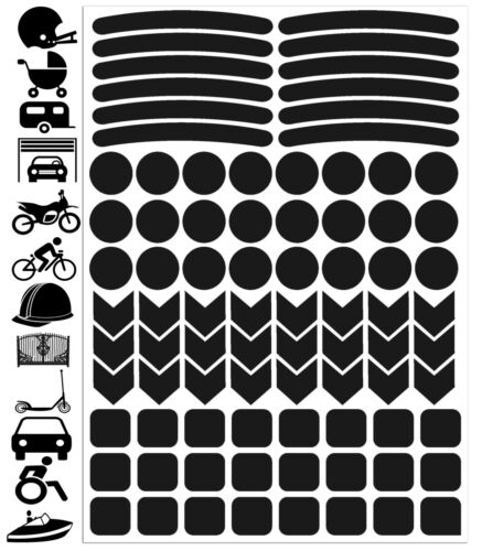 84 Autocollants Réfléchissants Visibilité Sticker Voiture Vélo Casque Moto Noir - Afbeelding 1 van 10