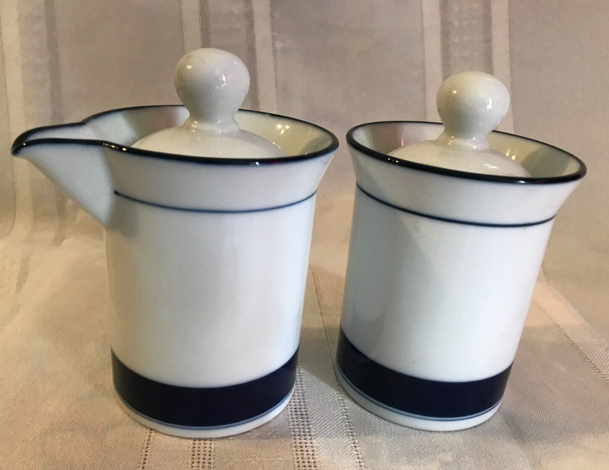 DANSK CONCERTO ALLEGRO BLUE SUGAR & CREAMER SET with LIDS ~ JAPAN