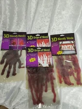 Halloween Decor: 3D Bloody Words, Bloody Hands, Drops of Blood (set of 4 pcs)