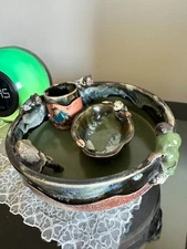 ANTIQUE JAPANESE  3 PIECES  SUMIDA GAWA LARGE WITH 3 FIGURES SMALL & MONKEY CUP