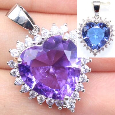 Buy 2 Get 1 Free Heart Shape Color Changing Alexandrite Topaz CZ Silver Pendant